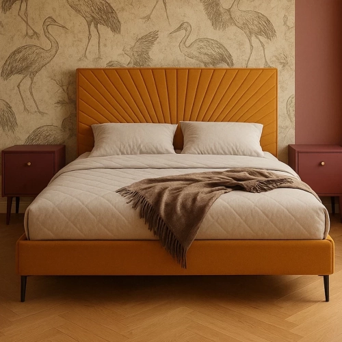 ŁÓŻKO TAPICEROWANE NA NÓŻKACH Z POJEMNIKIEM NA POŚCIEL SENsun 180x200